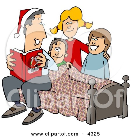 Father Reading a Bedtime Christmas Story to His Sons and Daughter Clipart by djart
