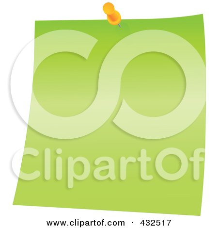 Royalty-Free (RF) Clipart Illustration of a Green Memo Note With An Orange Push Pin by Tonis Pan