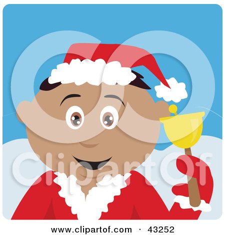 Clipart Illustration of a Hispanic Bell Ringer Boy Calling For Christmas Donations by Dennis Holmes Designs