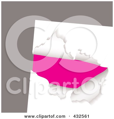 Royalty-Free (RF) Clipart Illustration of Pink Showing Through Ripped White Paper On Gray by michaeltravers