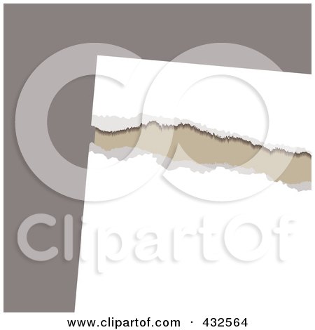 Royalty-Free (RF) Clipart Illustration of Beige Showing Through Ripped White Paper On Gray by michaeltravers
