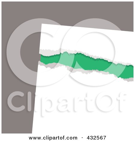 Royalty-Free (RF) Clipart Illustration of Green Showing Through Ripped White Paper On Gray by michaeltravers