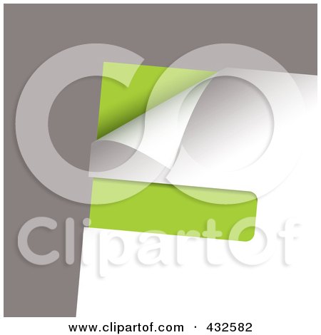 Royalty-Free (RF) Clipart Illustration of a Green And White Paper Corner With Slot On Gray by michaeltravers