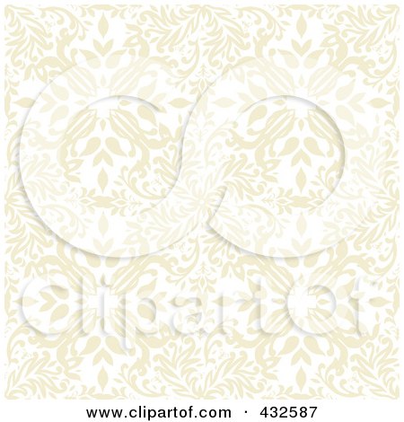 Royalty-Free (RF) Clipart Illustration of a Seamless Beige Floral Pattern Background by michaeltravers