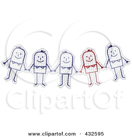 Royalty-Free (RF) Clipart Illustration of a Unique Red Stick Man Standing Out Of A Group On Graph Paper by NL shop