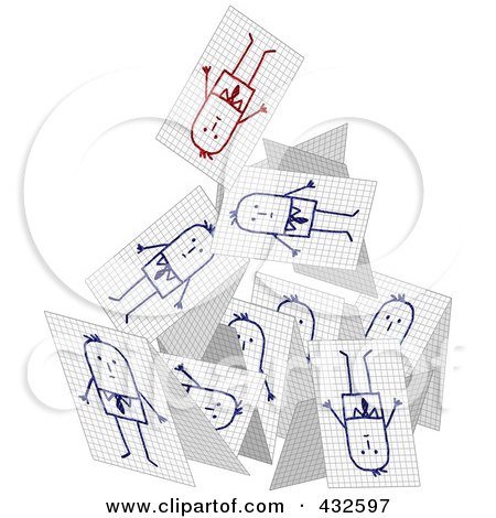 Royalty-Free (RF) Clipart Illustration of a Collapsing Pyramid Of Stick Businessmen Cards by NL shop