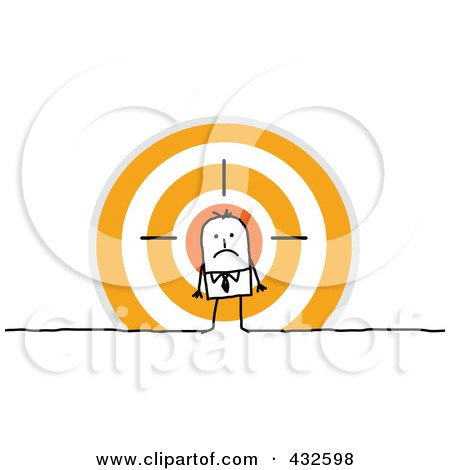 Royalty-Free (RF) Clipart Illustration of a Stick Businessman Standing In Front Of An Orange Target by NL shop