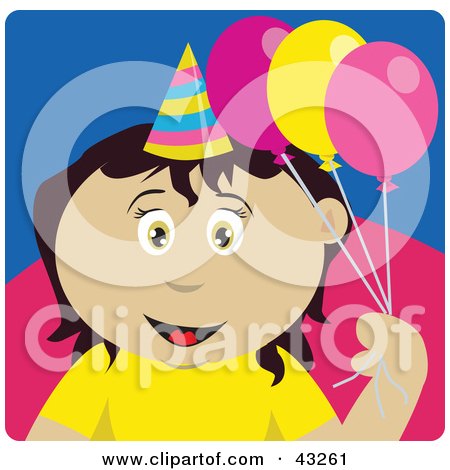 Clipart Illustration of a Mexican Birthday Girl Holding Balloons by Dennis Holmes Designs