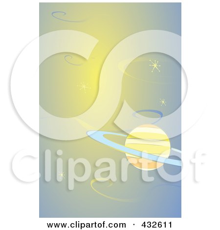 Royalty-Free (RF) Clipart Illustration of a Saturn In Orange And Blue Outer Space by xunantunich