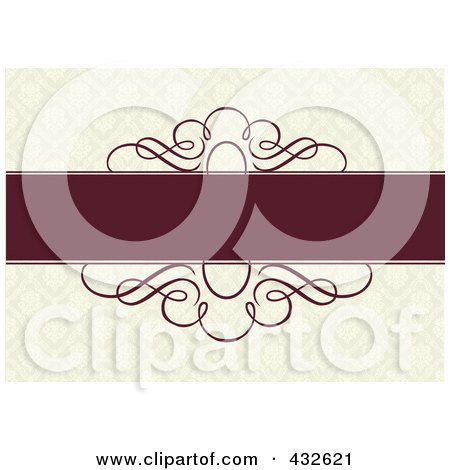 Royalty-Free (RF) Clipart Illustration of a Blank Red Bar With Ornate Swirls On A Patterned Background by BestVector