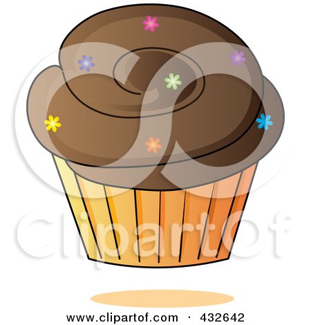 Royalty-Free (RF) Clipart Illustration of a Chocolate Cupcake With Sprinkles In An Orange Wrapper by Pams Clipart