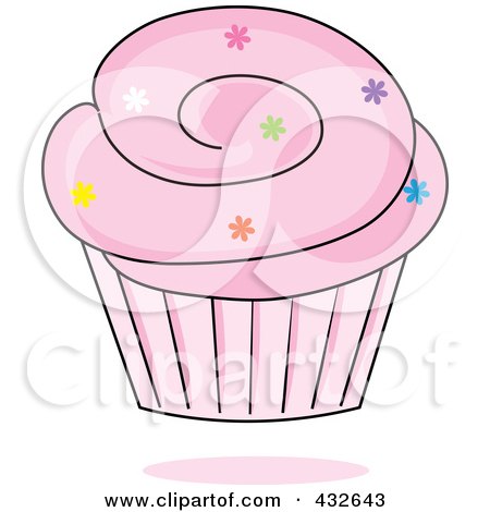 Royalty-Free (RF) Clipart Illustration of a Cupcake With Sprinkles And Pink Frosting In A Pink Wrapper by Pams Clipart