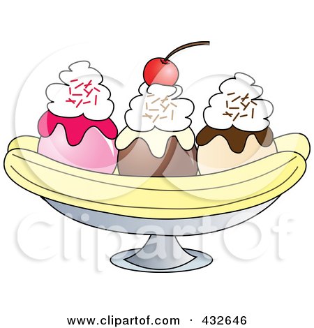 Royalty-Free (RF) Clipart Illustration of a Banana Split With Whipped Cream And A Cherry by Pams Clipart
