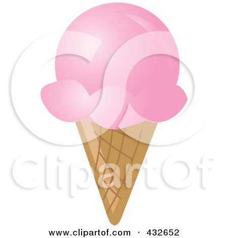 Royalty-Free (RF) Clipart Illustration of a Strawberry Waffle Ice Cream Cone by Pams Clipart