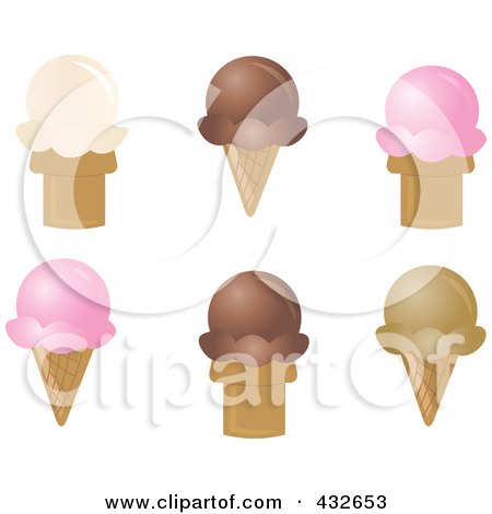 Royalty-Free (RF) Clipart Illustration of a Digital Collage Of Strawberry, Vanilla, Chocolate And Mocha Ice Cream Cones by Pams Clipart