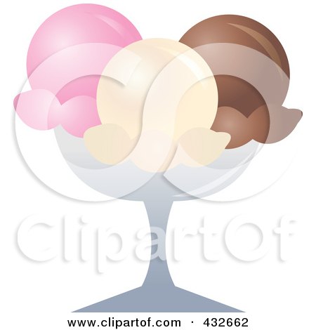 Royalty-Free (RF) Clipart Illustration of a Bowl Of Strawberry, Vanilla And Chocolate Ice Cream Scoops by Pams Clipart