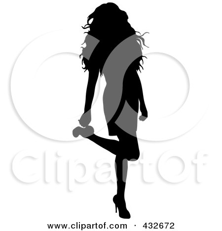 Royalty-Free (RF) Clipart Illustration of a Black Silhouetted Sexy Woman Lifting Her Leg And Touching Her Heel by Pams Clipart