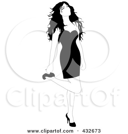 Royalty-Free (RF) Clipart Illustration of a Sexy Black And White Woman Lifting Her Leg And Grabbing Her Heel by Pams Clipart