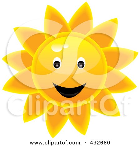 Royalty-Free (RF) Clipart Illustration of a Happy Glossy Summer Sun Face by Pams Clipart