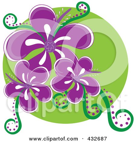 Royalty-Free (RF) Clipart Illustration of a Logo Of Three Purple Hibiscus Flowers On A Green Circle by Pams Clipart