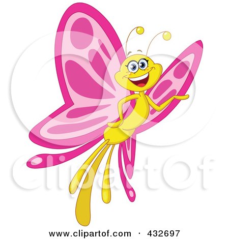 Royalty-Free (RF) Clipart Illustration of a Pink And Yellow Butterfly Smiling And Presenting by yayayoyo