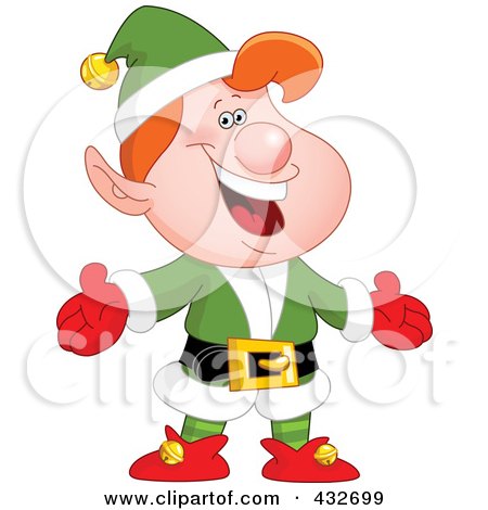 Royalty-Free (RF) Clipart Illustration of a Cheerful Christmas Elf Smiling And Holding His Arms Out by yayayoyo