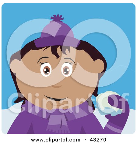 Clipart Illustration of a Hispanic Girl Throwing Snowballs by Dennis Holmes Designs