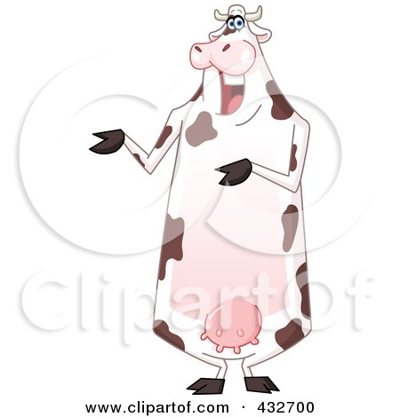 Royalty-Free (RF) Clipart Illustration of a Cheerful Cow Standing Upright And Presenting by yayayoyo