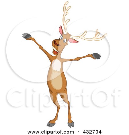 Royalty-Free (RF) Clipart Illustration of a Cheerful Reindeer Standing With His Arms Open by yayayoyo
