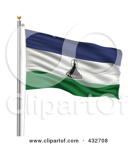 Royalty-Free (RF) Clipart Illustration of a 3d Flag Of Lesotho Waving On A Pole by stockillustrations