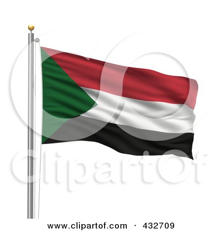 Royalty-Free (RF) Clipart Illustration of The Flag Of Sudan Waving On A Pole by stockillustrations