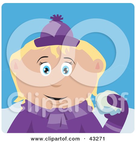 Clipart Illustration of a Caucasian Girl Throwing Snowballs by Dennis Holmes Designs