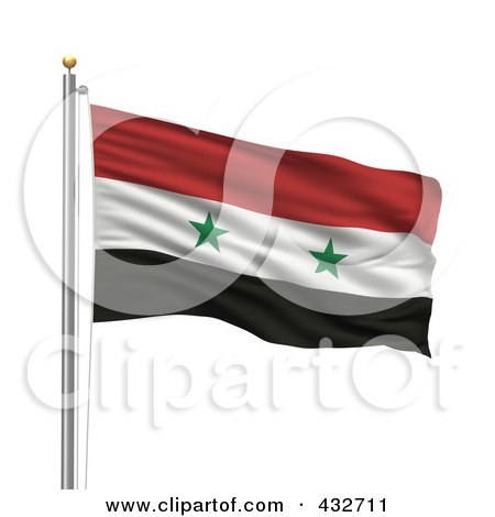 Royalty-Free (RF) Clipart Illustration of The Flag Of Syria Waving On A Pole by stockillustrations