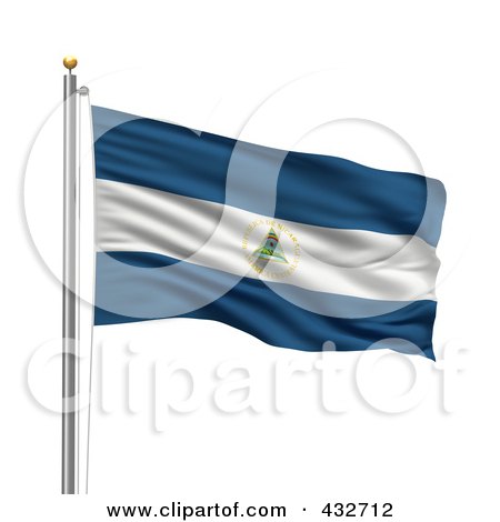Royalty-Free (RF) Clipart Illustration of a 3d Flag Of Nicaragua Waving On A Pole by stockillustrations