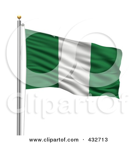 Royalty-Free (RF) Clipart Illustration of a 3d Flag Of Nigeria Waving On A Pole by stockillustrations