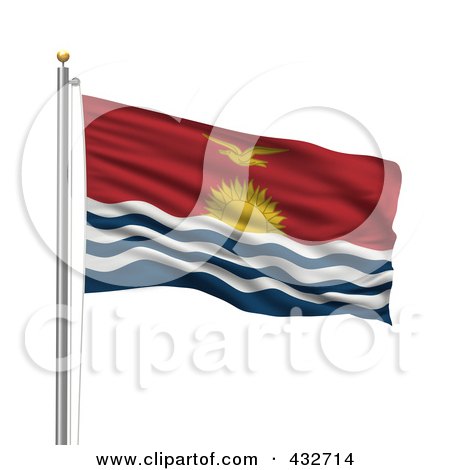 Royalty-Free (RF) Clipart Illustration of a 3d Flag Of Kiribati Waving On A Pole by stockillustrations
