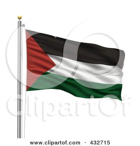 Royalty-Free (RF) Clipart Illustration of a 3d Flag Of Palestine Waving On A Pole by stockillustrations