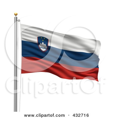 Royalty-Free (RF) Clipart Illustration of The Flag Of Slovenia Waving On A Pole by stockillustrations