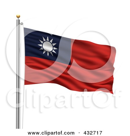Royalty-Free (RF) Clipart Illustration of a 3d Flag Of Taiwan Waving On A Pole by stockillustrations