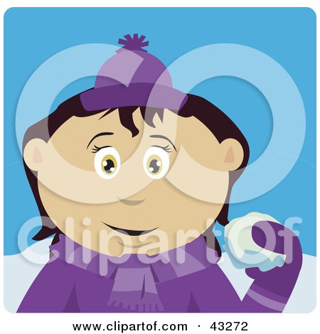 Clipart Illustration of a Mexican Girl Throwing Snowballs by Dennis Holmes Designs