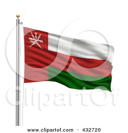 Royalty-Free (RF) Clipart Illustration of a 3d Flag Of Oman Waving On A Pole by stockillustrations