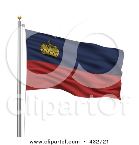 Royalty-Free (RF) Clipart Illustration of a 3d Flag Of Liechtenstein Waving On A Pole by stockillustrations
