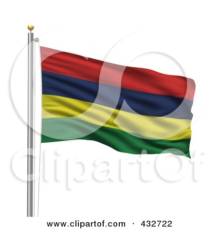 Royalty-Free (RF) Clipart Illustration of a 3d Flag Of Mauritius Waving On A Pole by stockillustrations