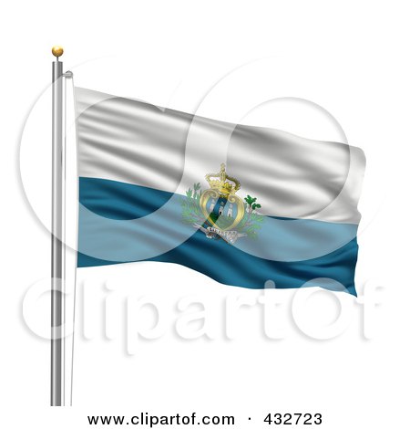 Royalty-Free (RF) Clipart Illustration of The Flag Of San Marino Waving On A Pole by stockillustrations
