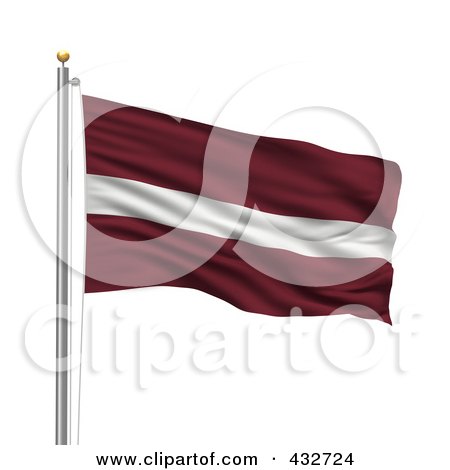 Royalty-Free (RF) Clipart Illustration of a 3d Flag Of Latvia Waving On A Pole by stockillustrations