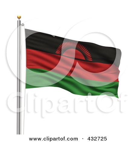 Royalty-Free (RF) Clipart Illustration of a 3d Flag Of Malawi Waving On A Pole by stockillustrations