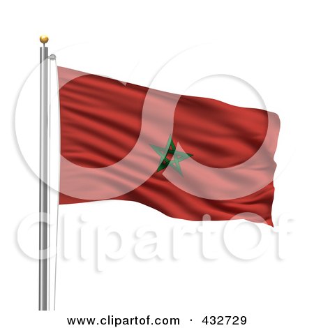 Royalty-Free (RF) Clipart Illustration of a 3d Flag Of Morocco Waving On A Pole by stockillustrations