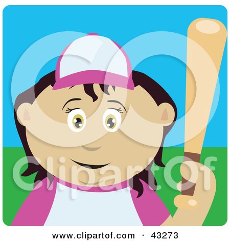 Clipart Illustration of a Mexican Girl Batting During A Baseball Game by Dennis Holmes Designs
