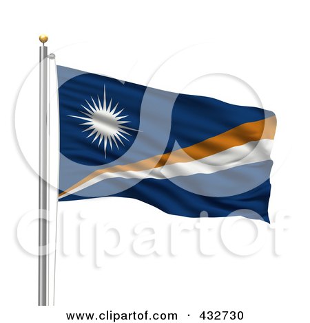Royalty-Free (RF) Clipart Illustration of a 3d Flag Of The Marshall Islands Waving On A Pole by stockillustrations