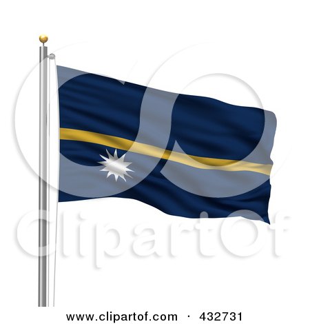 Royalty-Free (RF) Clipart Illustration of a 3d Flag Of Nauru Waving On A Pole by stockillustrations
